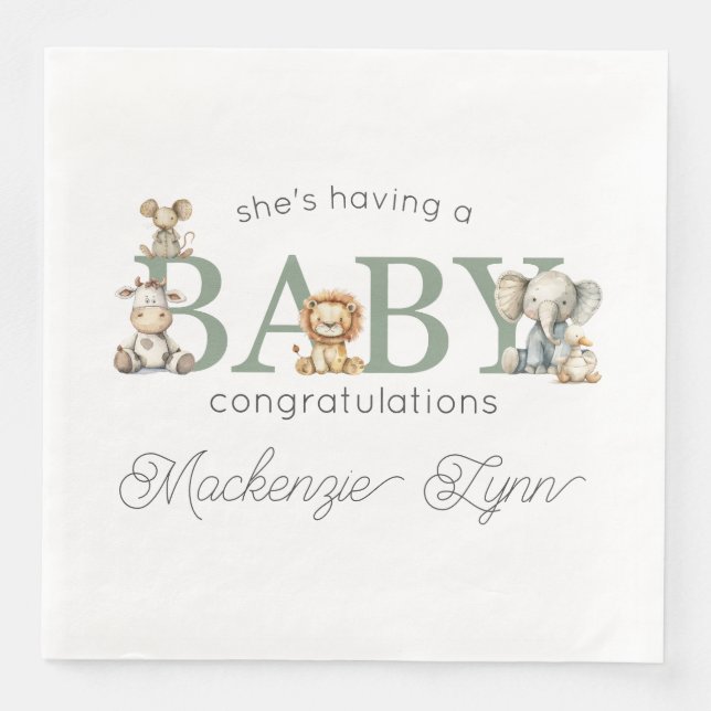 Cute Stuffed Animals Gender Neutral Baby Shower Napkin (Front)