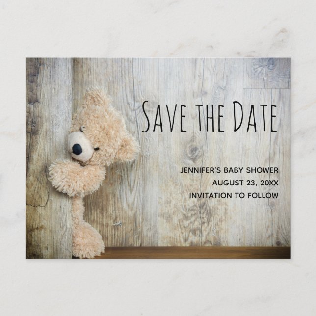 Cute Stuffed Bear Photo Save the Date Invitation Postcard (Front)