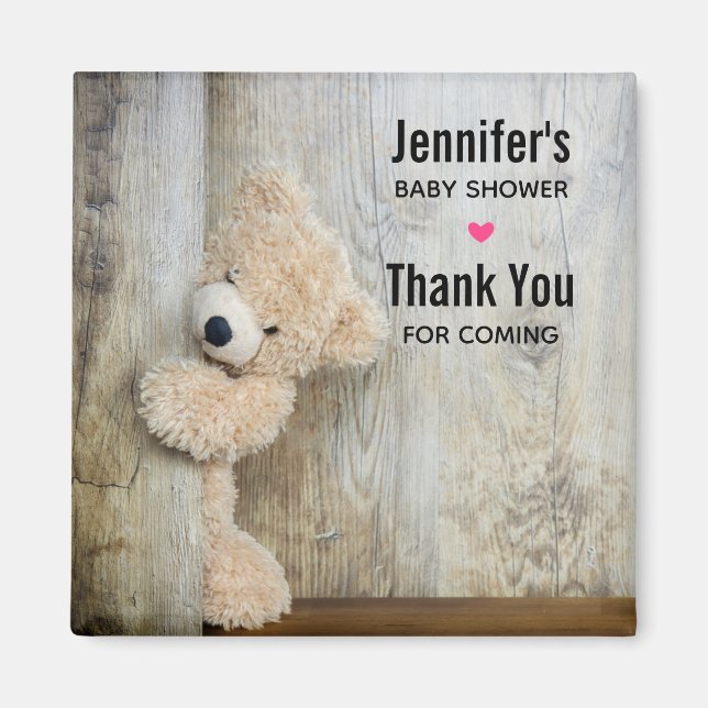 Cute Stuffed Bear Rustic Wooden Wall Baby Shower Magnet (Front)