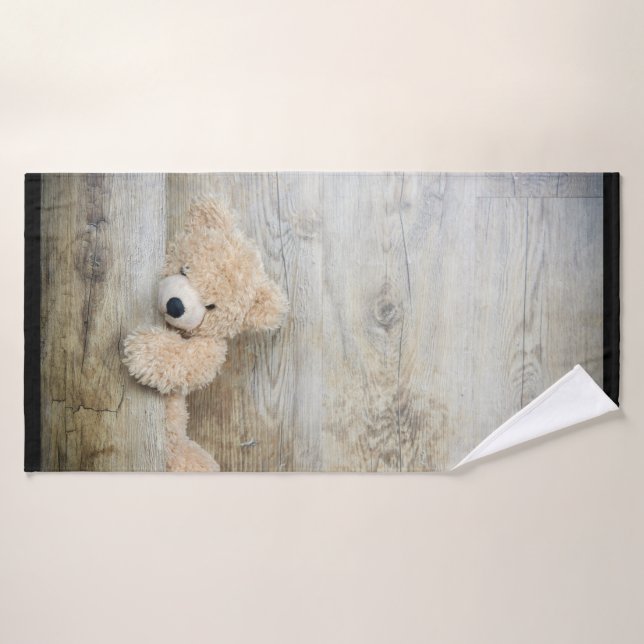 Cute Stuffed Bear Rustic Wooden Wall Bath Towel Set (Bath Towel)