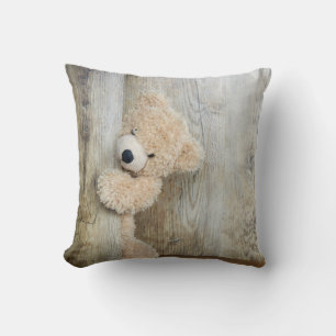 Cute Stuffed Bear Rustic Wooden Wall Cushion