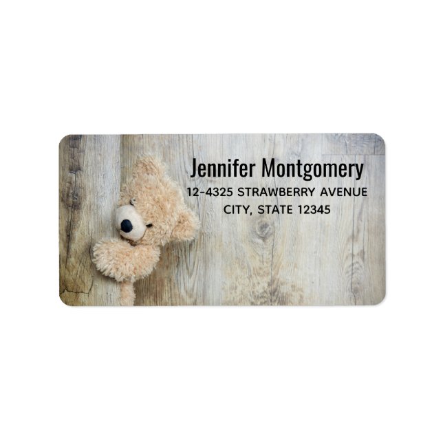 Cute Stuffed Bear Rustic Wooden Wall Label (Front)