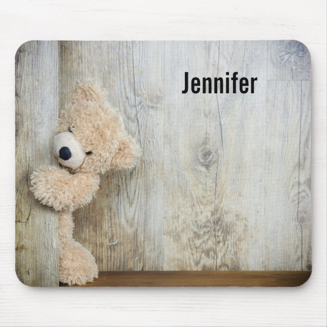 Cute Stuffed Bear Rustic Wooden Wall Mouse Pad (Front)