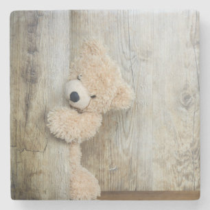 Cute Stuffed Bear Rustic Wooden Wall Stone Coaster