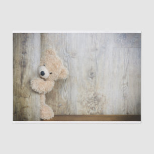 Cute Stuffed Bear Rustic Wooden Wall Tissue Paper