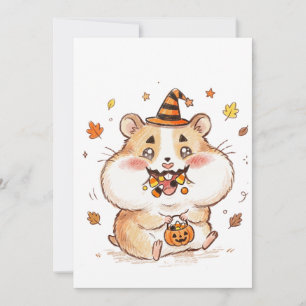 Cute Stuffed Cheeks Halloween Hamster Trick or Tre Invitation