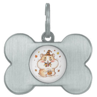 Cute Stuffed Cheeks Halloween Hamster Trick or Tre Pet ID Tag