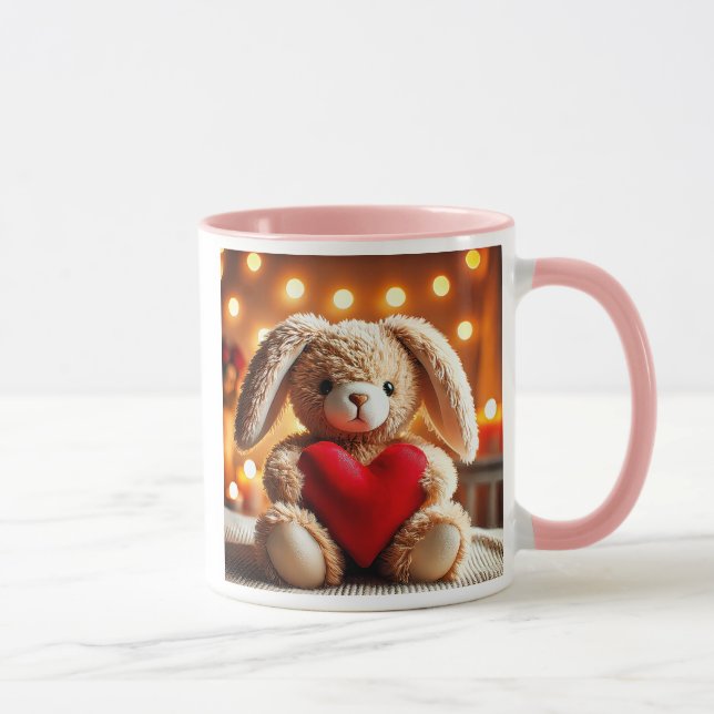 Cute stuffed rabbit with a red heart. mug (Right)