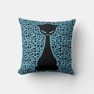 Cute Stylised Cat on Animal Print Background Cushion