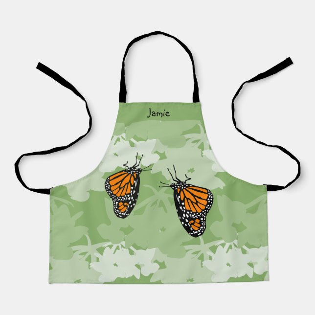 Cute Stylised Monarch Butterfly Green Kid's Apron (Front)