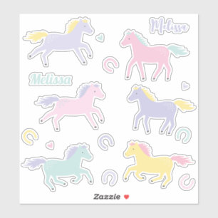 Cute stylised pastel Horses and horseshoes