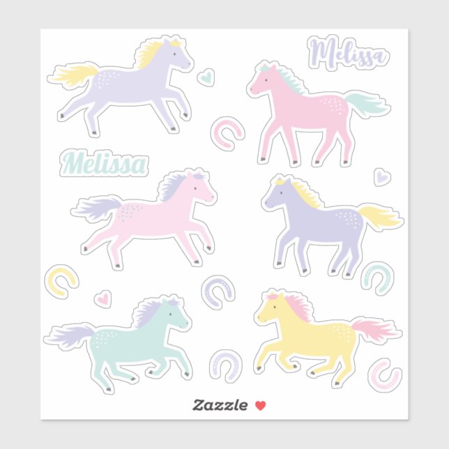 Cute stylised pastel Horses and horseshoes (Sheet)