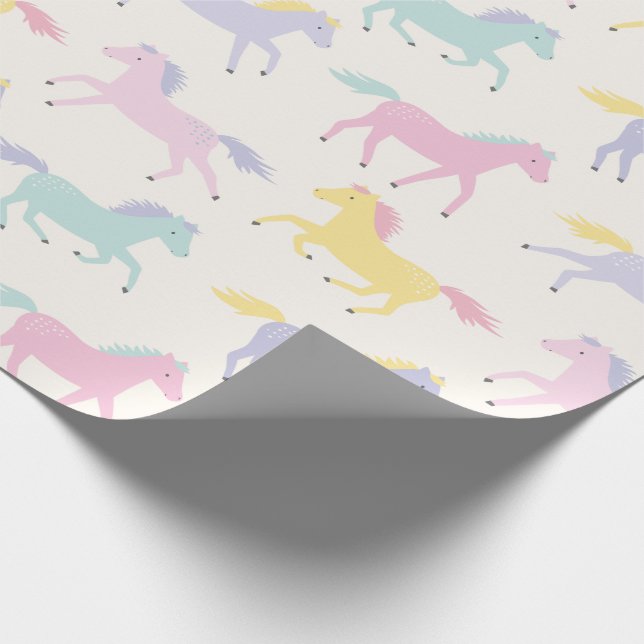 Cute stylised pastel Horses pattern on cream Wrapping Paper (Corner)