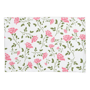 Cute Stylised Pink Roses Pattern Pillowcase