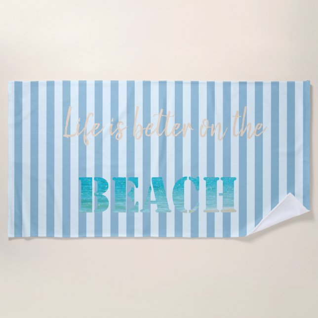 Cute Stylish Beach,Blue Striped Beach Towel (Front)