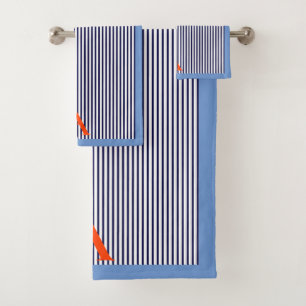 Cute Stylish Blue Striped Monogram Bath Towel Set