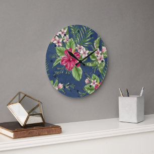 Cute Stylish Colours Tropical Hawaii Floral Patter Large Clock