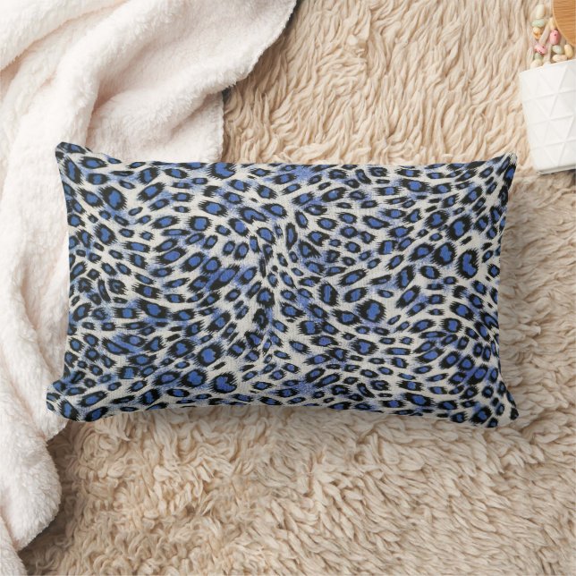 Cute Stylish Elegant Blue Leopard Animal Print  Lumbar Cushion (Blanket)