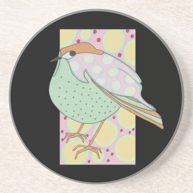 Cute Stylish Framed Pastel Songbird Coaster (Front)