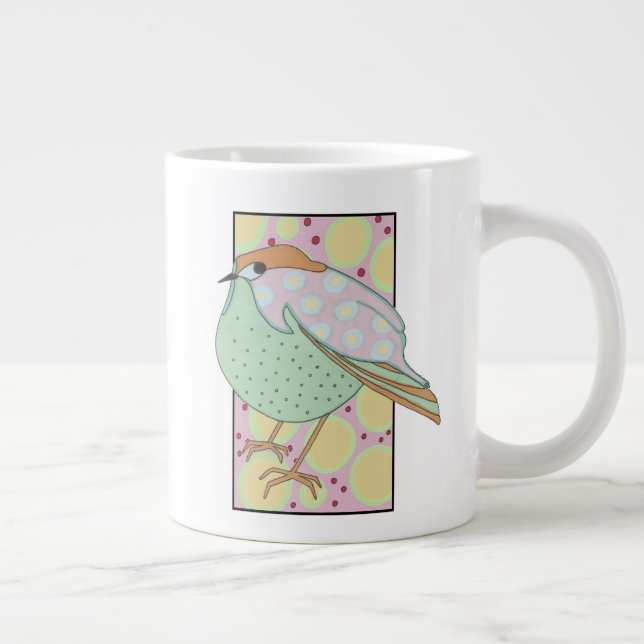 Cute Stylish Framed Pastel Songbird Large Coffee Mug (Right)