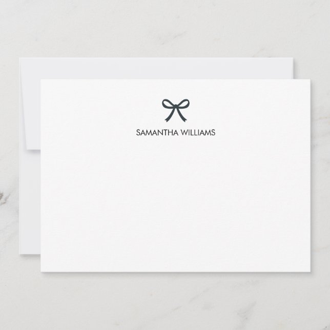 Cute Stylish Girly Monogram Name Script Ribbon Bow Card (Front)