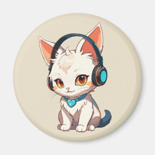 Cute Stylish Kitty in Headphones Magnet