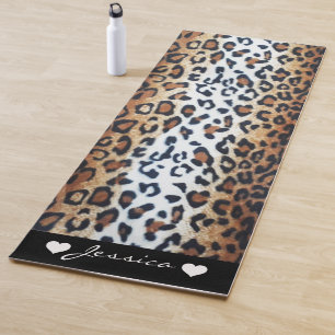 Cute Stylish Leopard Animal Print Custom Name Yoga Mat