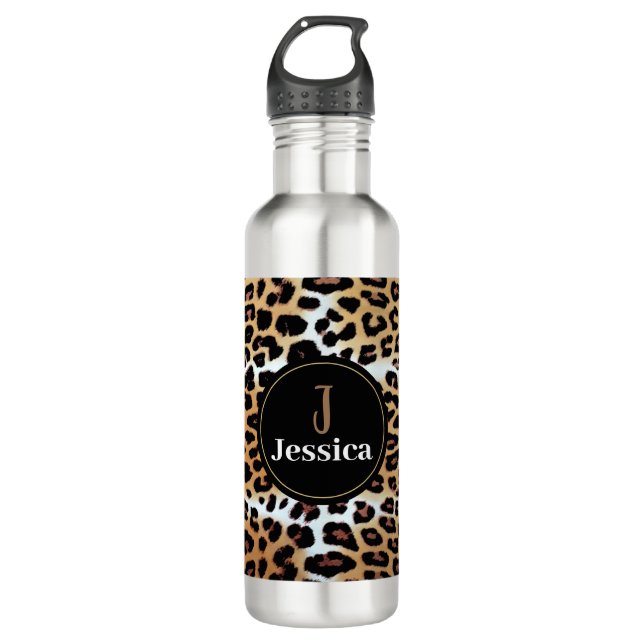 Cute Stylish Leopard Animal Print Personalised 710 Ml Water Bottle (Front)