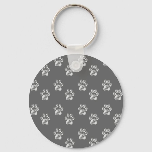 Cute stylish paw pattern on dark grey key ring (Front)