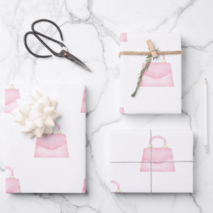 Cute Stylish Pink Watercolour Handbag Pattern Wrapping Paper Sheet