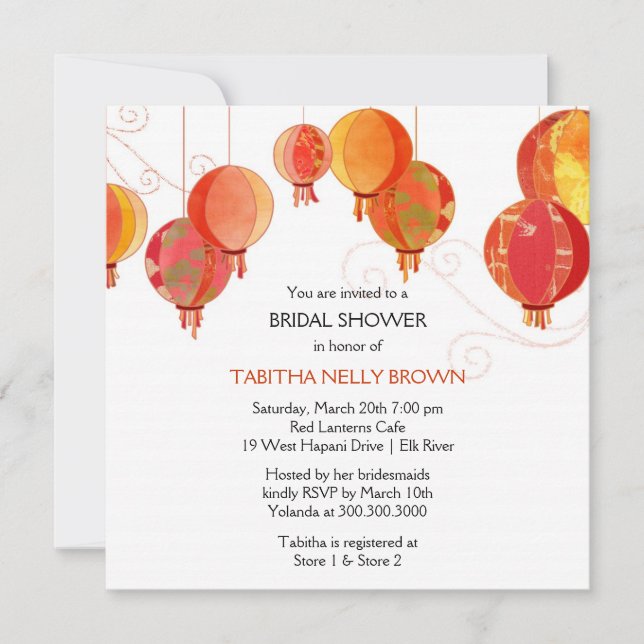 Cute Stylish Red Lanterns Bridal Shower Invitation (Front)