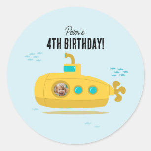 Cute Submarine Deep Sea Birthday Kids Photo Classic Round Sticker