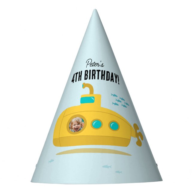 Cute Submarine Deep Sea Birthday Kids Photo Party Hat (Front)