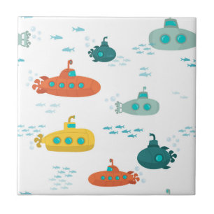 Cute Submarine Nautical Deep Sea Fish Kids Ceramic Tile