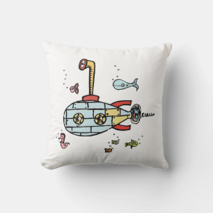 Cute Submarine Nautical Red Back with Spots Cushion