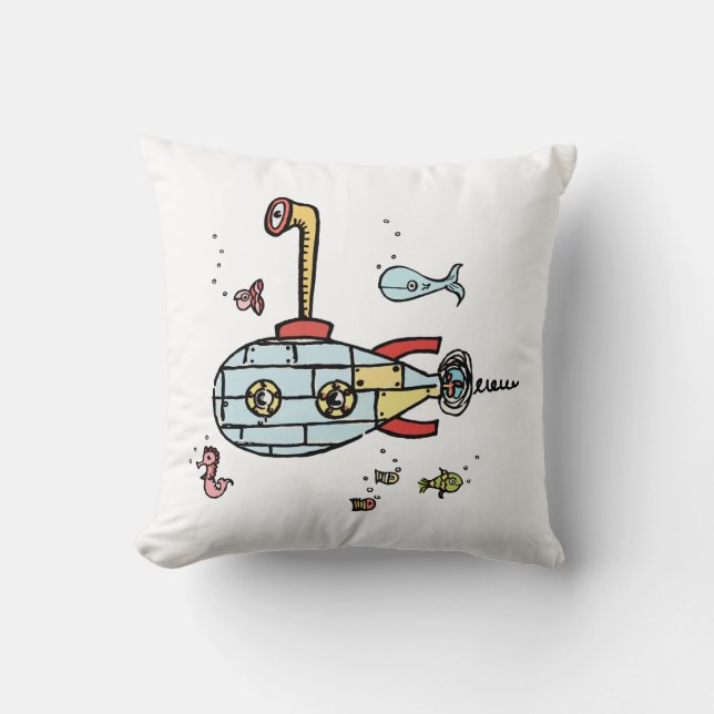 Cute Submarine Nautical Under Water Cushion (Front)