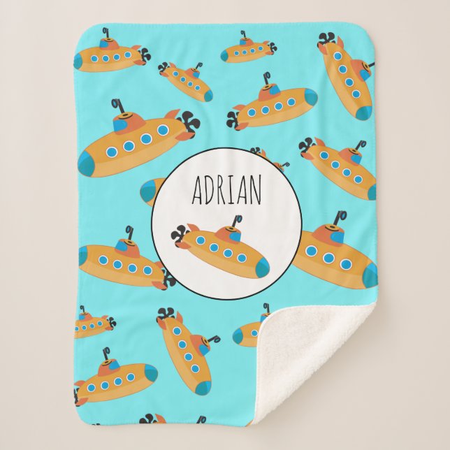 Cute Submarine Pattern  Sherpa Blanket (Front)