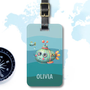Cute Submarine with Googly Eyes Luggage Tag