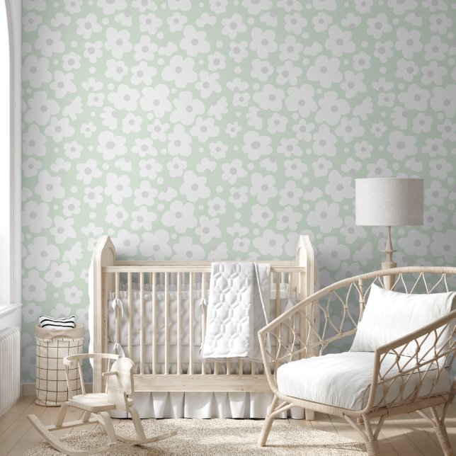 Cute Subtle Sage Daisy Pattern  Wallpaper (Kids)
