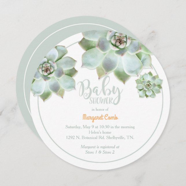 Cute Succulent Baby Shower Invitation (Front/Back)