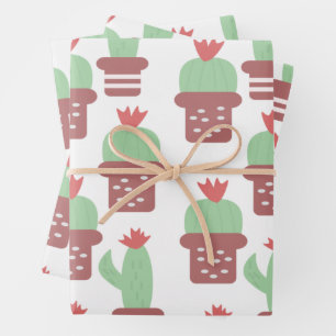 Cute Succulent Cactus   Potted Houseplants Pattern Wrapping Paper Sheet