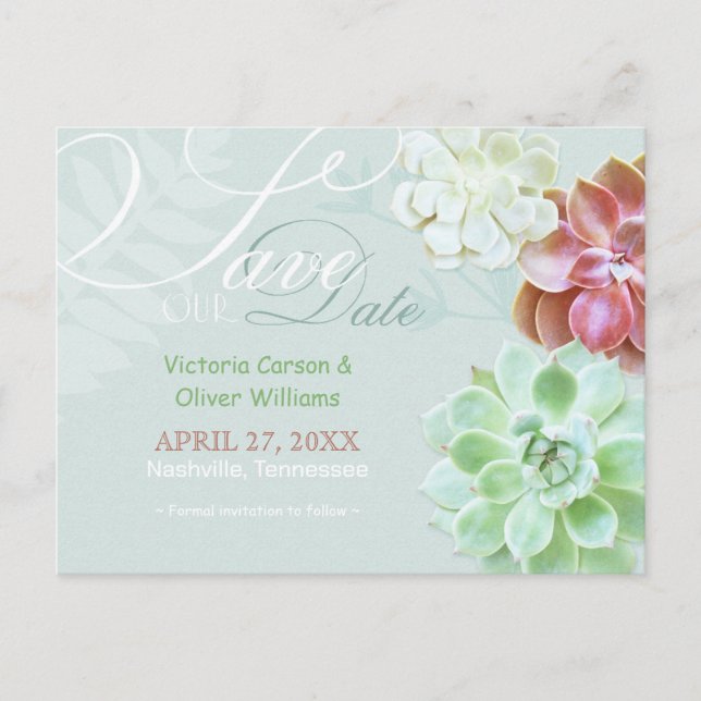Cute Succulent Cactus Wedding Save the Date Announcement Postcard (Front)