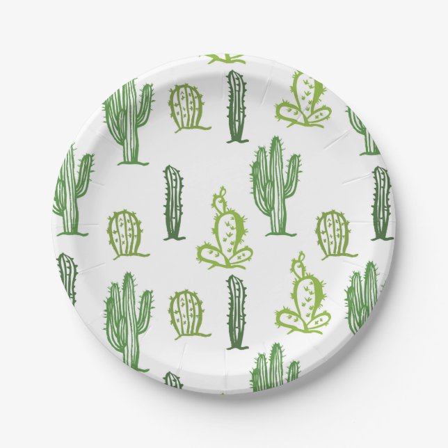 Cute Succulent Lovely Green Cactus Paper Plates (Front)