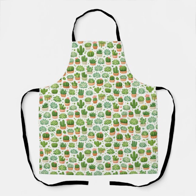 Cute Succulent Plant Seamless Pattern Apron (Front)