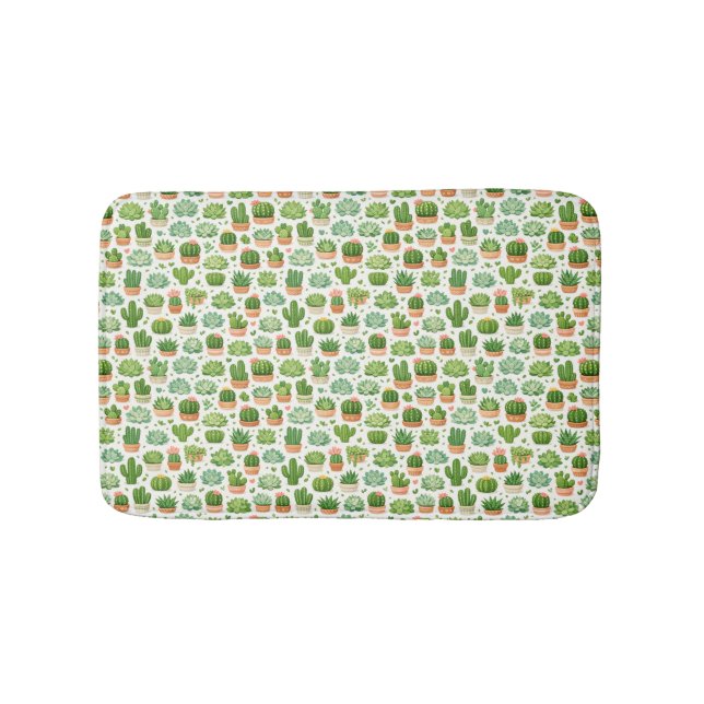 Cute Succulent Plant Seamless Pattern Bath Mat (Front)