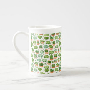 Cute Succulent Plant Seamless Pattern Bone China Mug