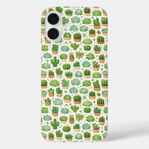 Cute Succulent Plant Seamless Pattern iPhone 16 Plus Case