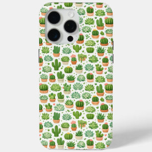 Cute Succulent Plant Seamless Pattern iPhone 15 Pro Max Case