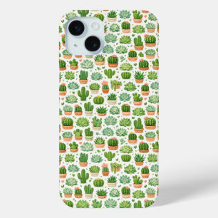 Cute Succulent Plant Seamless Pattern iPhone 15 Mini Case