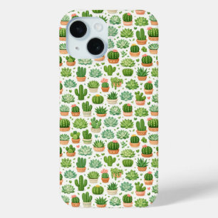 Cute Succulent Plant Seamless Pattern iPhone 15 Case